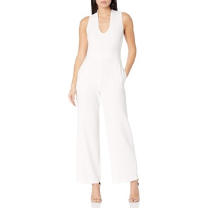 Vince Camuto Women’s Sleeveless Scoop Neck Crepe Jumpsuit(Ivory)