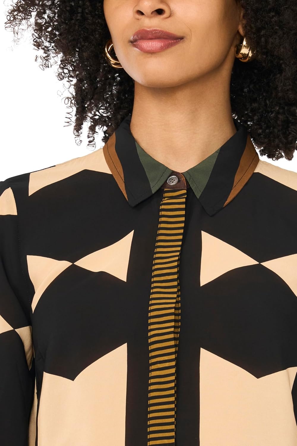 image:imageVince Camuto Womens Printed Collared Button Down 34 Sleeve BlouseRich Black