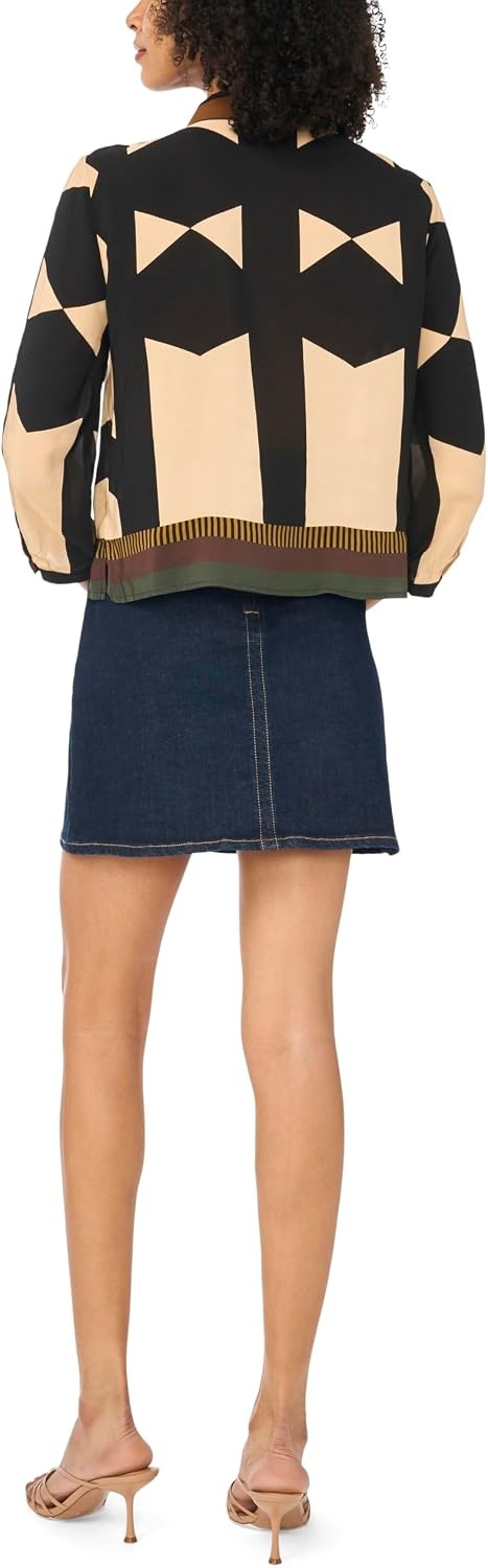 image:imageVince Camuto Womens Printed Collared Button Down 34 Sleeve BlouseRich Black