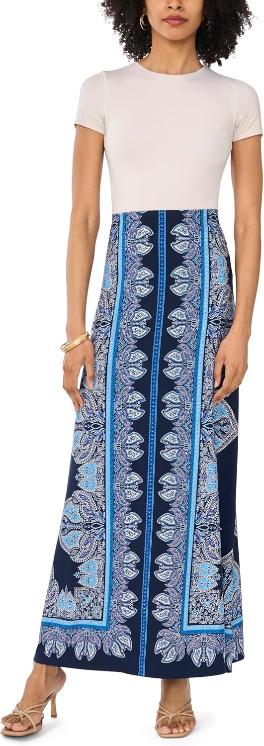 image:imageVince Camuto Womens Printed Pull on Maxi SkirtClassic Navy
