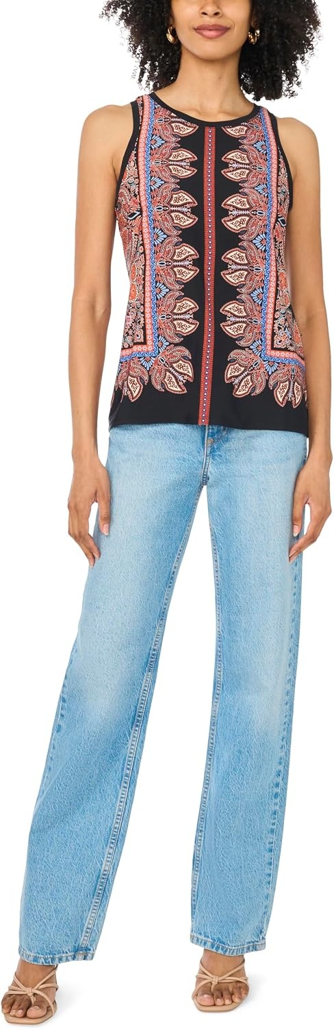image:imageVince Camuto Womens Printed Sleeveless Tank TopRust