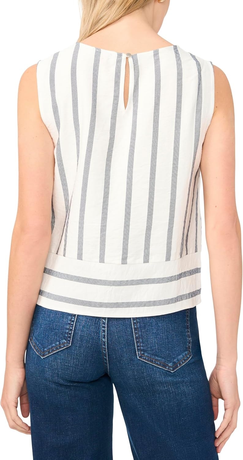 image:imageVince Camuto Womens Striped Sleeveless Crew Neck BlouseClassic Navy