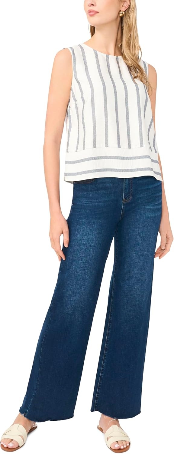 image:imageVince Camuto Womens Striped Sleeveless Crew Neck BlouseClassic Navy