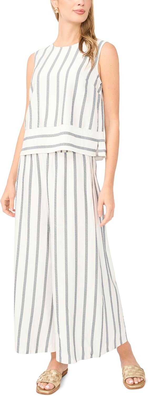 image:imageVince Camuto Womens Striped Sleeveless Crew Neck BlouseClassic Navy