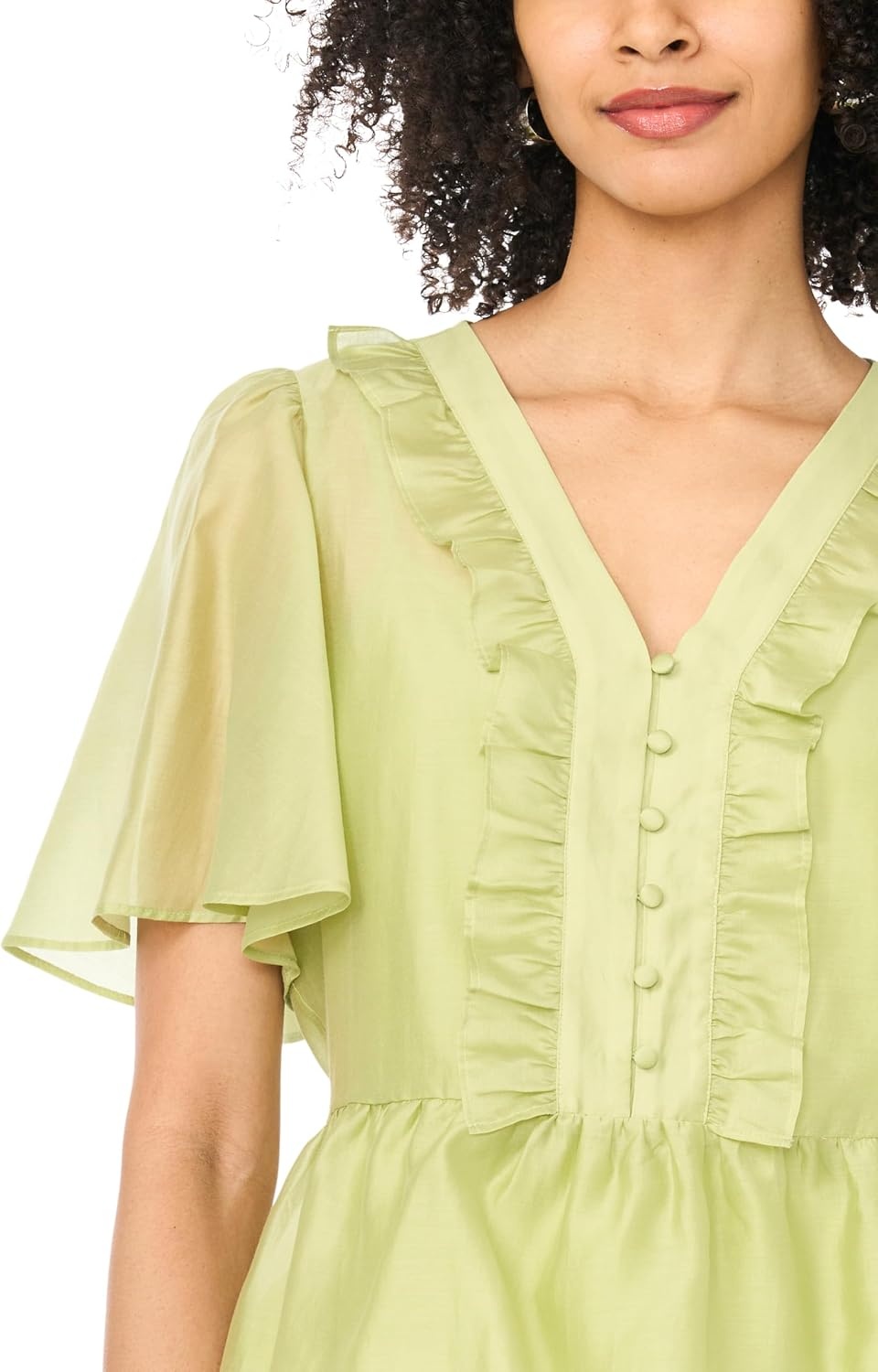 image:imageVince Camuto Womens V Neck 34 Sleeve Button Down TopFlora Green