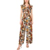 Vince Camuto Women’s Floral Print Flutter Sleeve V-neck Jumpsuit(Rich Black)