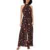 Vince Camuto Women’s Floral Print Sleeveless Halter Neck Smocked Waist Jumpsuit(Rich Black)