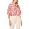 Vince Camuto Women’s Tie V Neck 3/4 Sleeve Ruffle Front Blouse(Summer Rose)