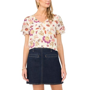 Vince Camuto Women’s Crew Neck Top with Ruffle Seam(New Ivory)