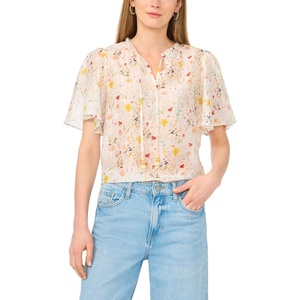 Vince Camuto Women’s Floral Print Tie Neck 3/4 Sleeve Blouse(Ultra White)