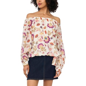 Vince Camuto Women’s Off the Shoulder Long Sleeve Tie Blouse(New Ivory)