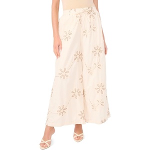 Vince Camuto Women’s Ruffle Embroidery Elastic Waist Wide Leg Pant(New Ivory)