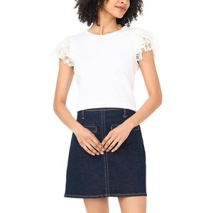 Vince Camuto Women’s Ruffle Short Sleeve Crew Neck Blouse(Ultra White)