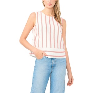 Vince Camuto Women’s Striped Sleeveless Crew Neck Blouse(Red Hot)