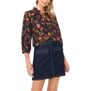 Vince Camuto Women’s Tie Neck 3/4 Peasant Sleeve Blouse(Rich Black)