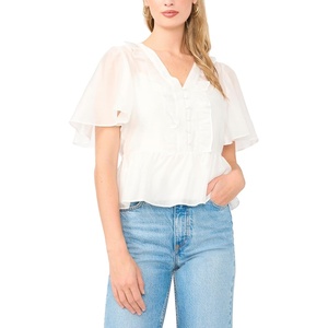 Vince Camuto Women’s V Neck 3/4 Sleeve Button Down Top(Ultra White)