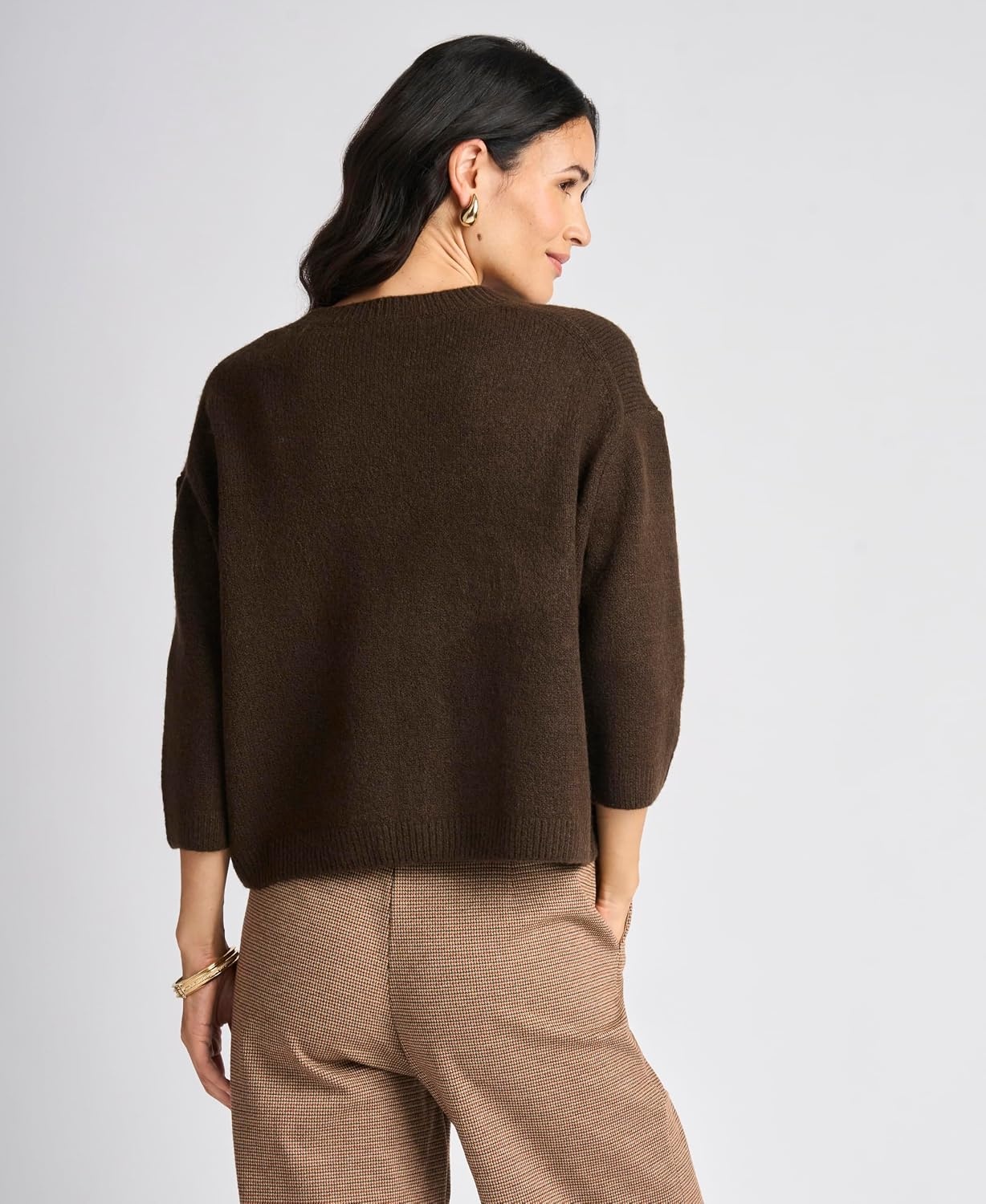 image:imageVince Camuto Womens Mid Sleeve Elbow Length Sleeve Crew Neck SweaterChocolate