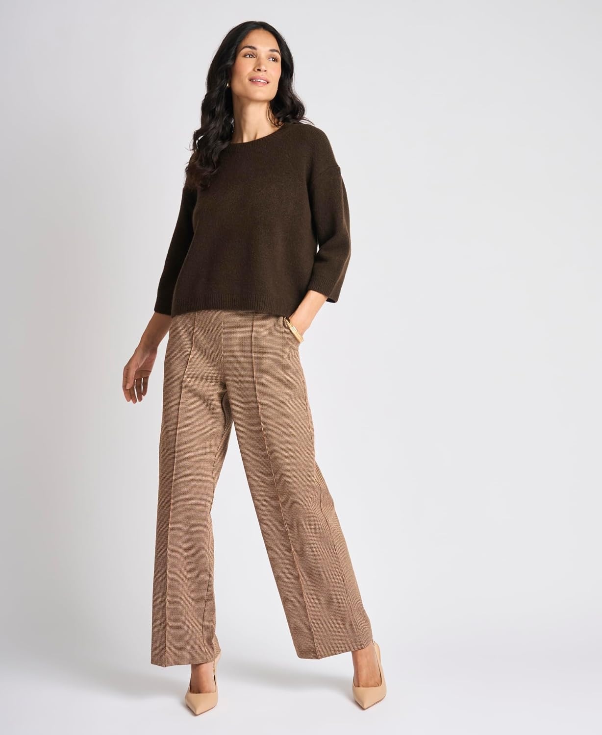image:imageVince Camuto Womens Mid Sleeve Elbow Length Sleeve Crew Neck SweaterChocolate