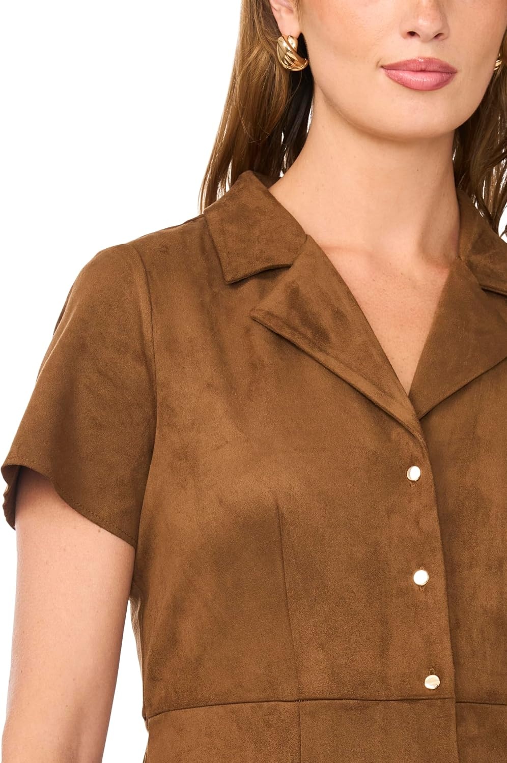 image:imageVince Camuto Womens Short Sleeve Tie Back Button Down Midi DressToasted