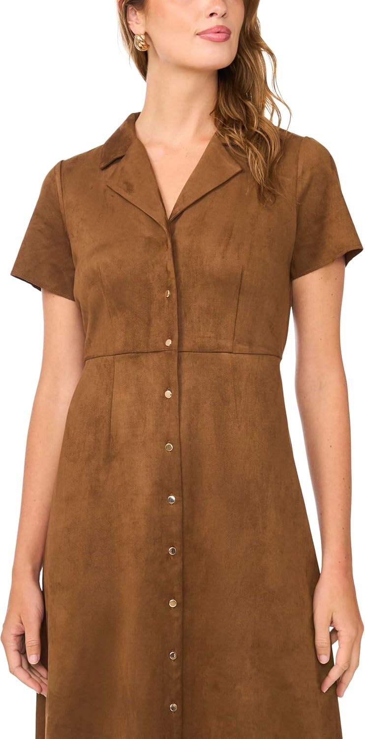 image:imageVince Camuto Womens Short Sleeve Tie Back Button Down Midi DressToasted