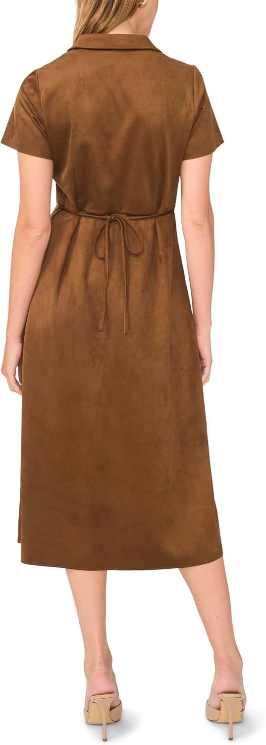 image:imageVince Camuto Womens Short Sleeve Tie Back Button Down Midi DressToasted