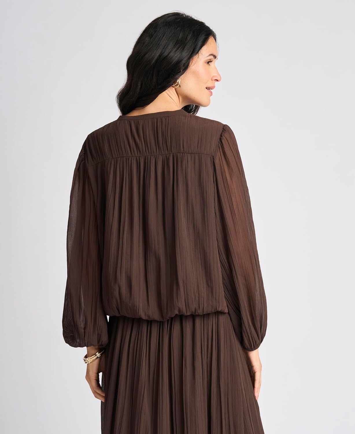 image:imageVince Camuto Long Sleeve Bubble Hem with SplitNeck and Two TiesRich Chocolate