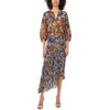 Vince Camuto Women’s Floral Asymmetrical Ruffle Midi Skirt(Classic Navy)