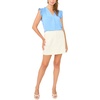 Vince Camuto Women’s Short Sleeve V-Neck Ruffle Sleeve Blouse(Chambray Blue)
