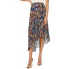Vince Camuto Women’s Floral Asymmetrical Ruffle Midi Skirt(Classic Navy)