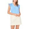 Vince Camuto Women’s Short Sleeve V-Neck Ruffle Sleeve Blouse(Chambray Blue)