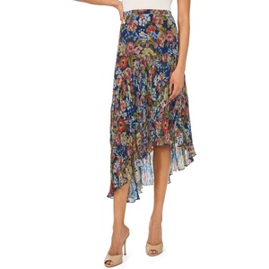 Vince Camuto Women’s Floral Asymmetrical Ruffle Midi Skirt(Classic Navy)