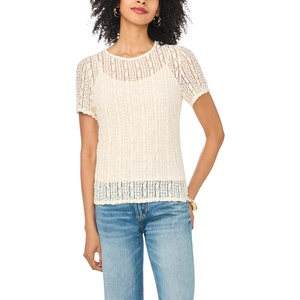 Vince Camuto Women’s Short Sleeve Stretch Lace Top(New Ivory)