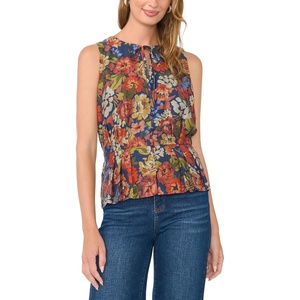 Vince Camuto Women’s Sleeveless Pleated Waist Button Down Tank(Classic Navy)