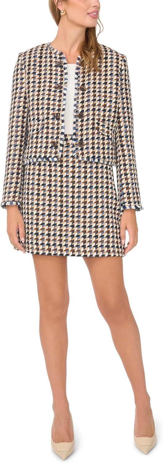 image:imageCheckered Long Sleeve Boucle Blazer Multi