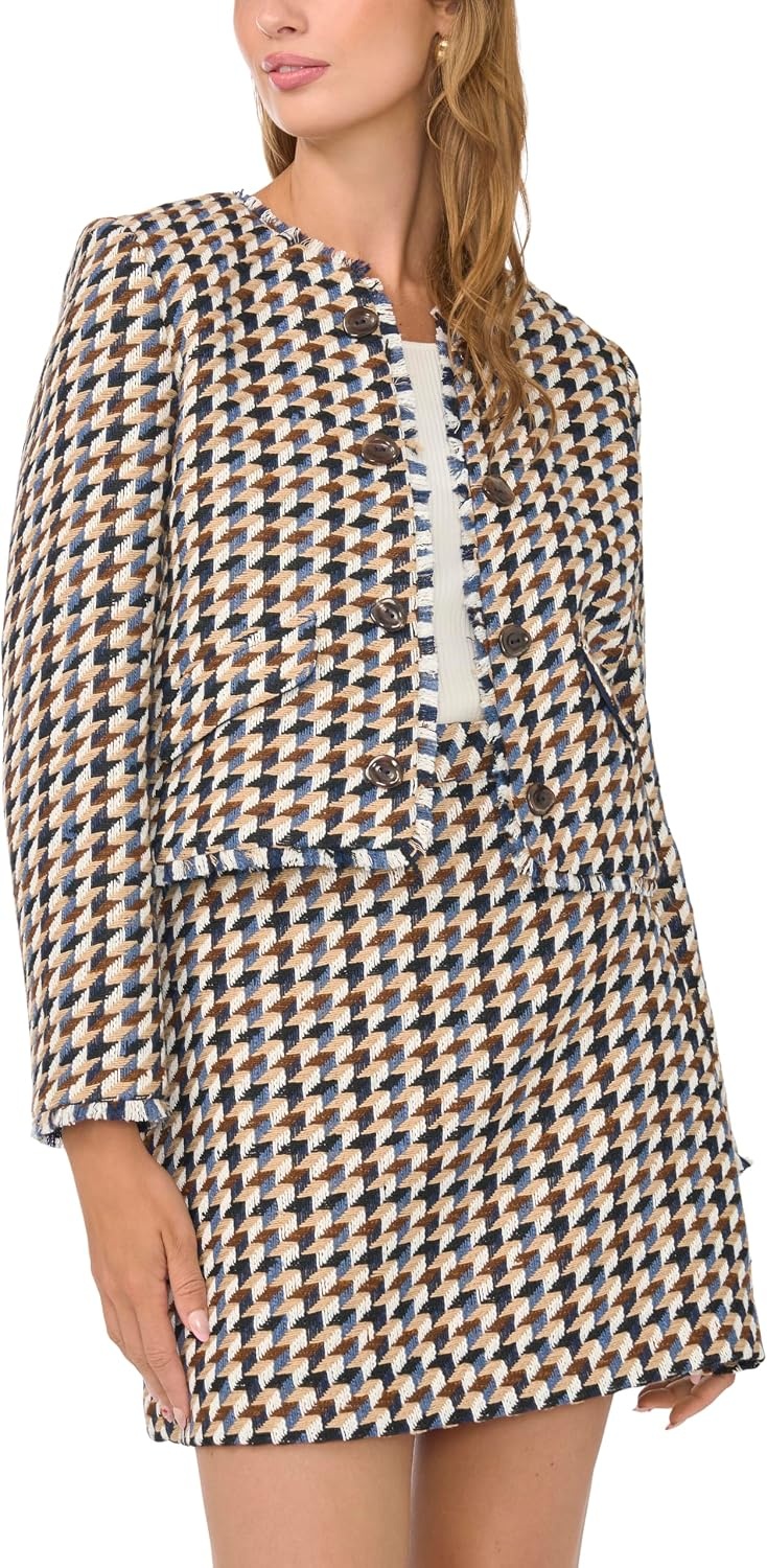 image:imageCheckered Long Sleeve Boucle Blazer Multi