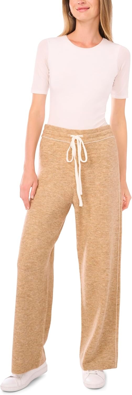image:imageVince Camuto Womens Contrast Top Stitch Sweatpant with DrawstringLatte Heather