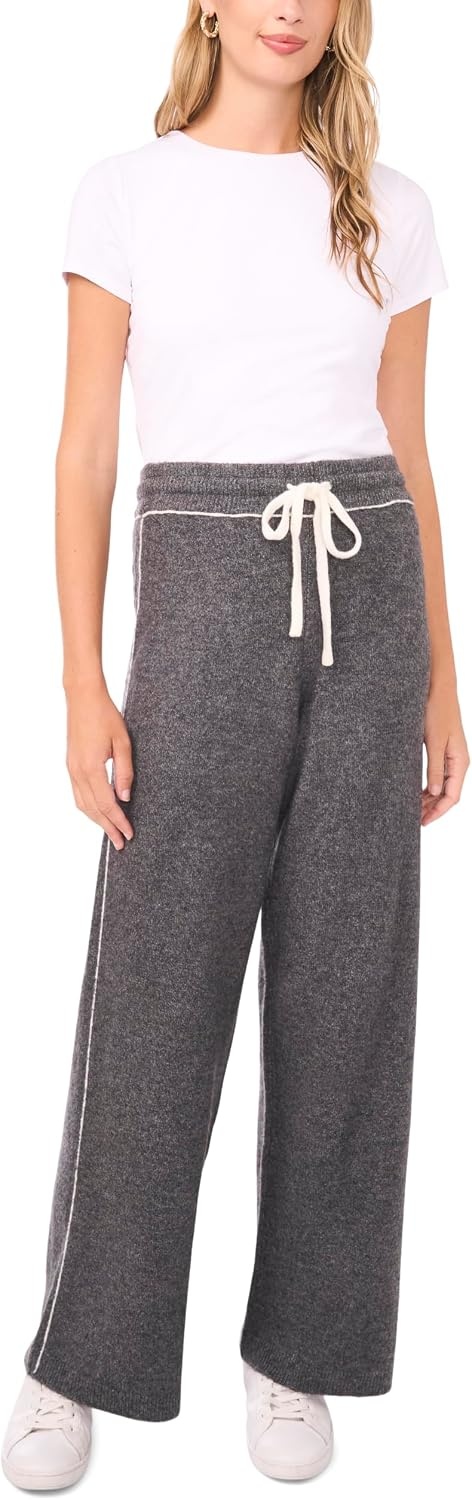 image:imageVince Camuto Womens Contrast Top Stitch Sweatpant with DrawstringMedium Heather Grey