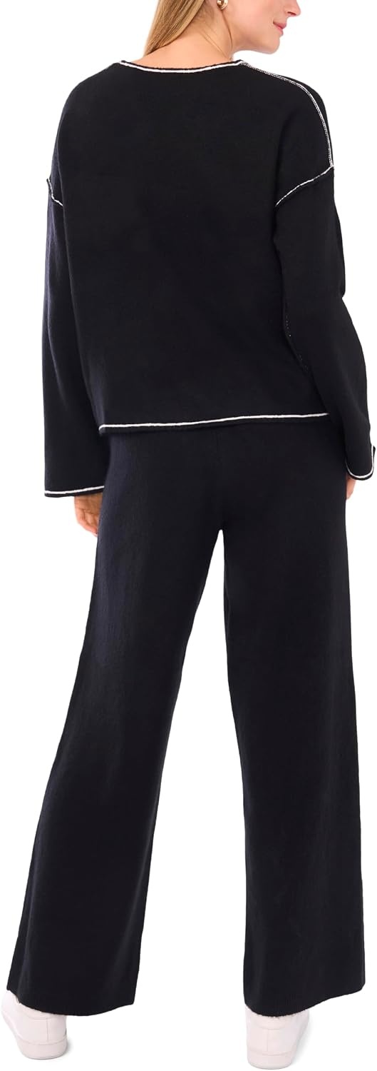 image:imageVince Camuto Womens Contrast Top Stitch Sweatpant with DrawstringRich Black