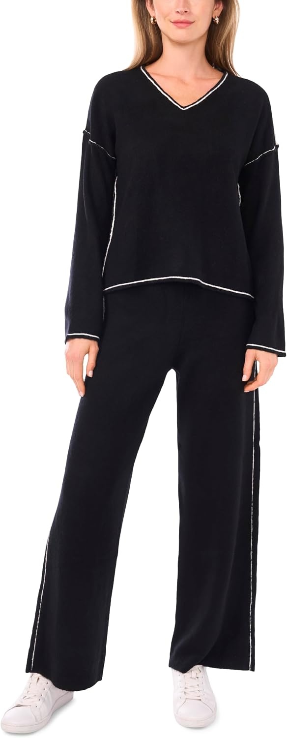 image:imageVince Camuto Womens Contrast Top Stitch Sweatpant with DrawstringRich Black