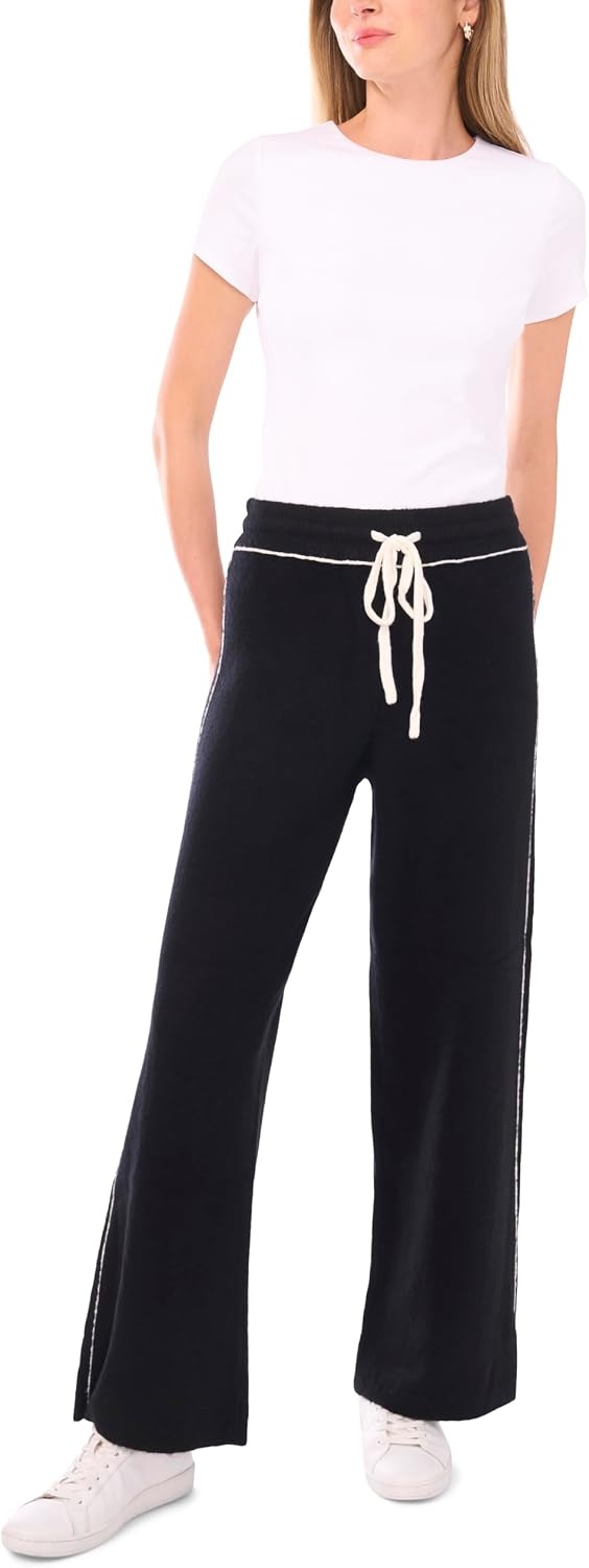 image:imageVince Camuto Womens Contrast Top Stitch Sweatpant with DrawstringRich Black