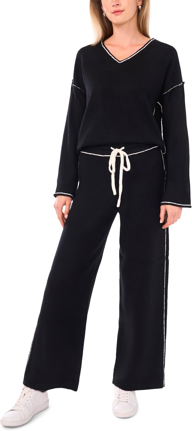 image:imageVince Camuto Womens Contrast Top Stitch Sweatpant with DrawstringRich Black