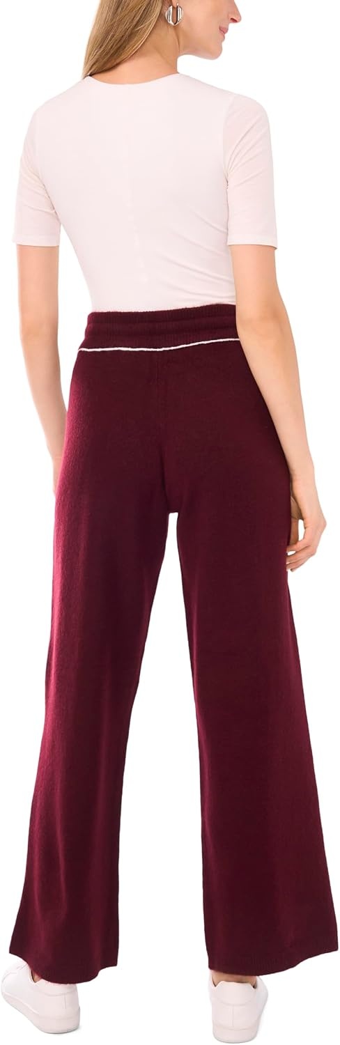 image:imageVince Camuto Womens Contrast Top Stitch Sweatpant with DrawstringWine
