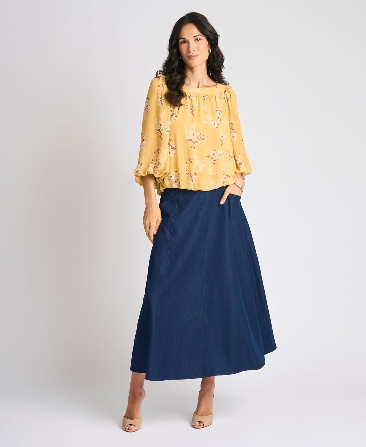 image:imageVince Camuto Womens Elbow Sleeve Square Neck Bubble BlouseGolden