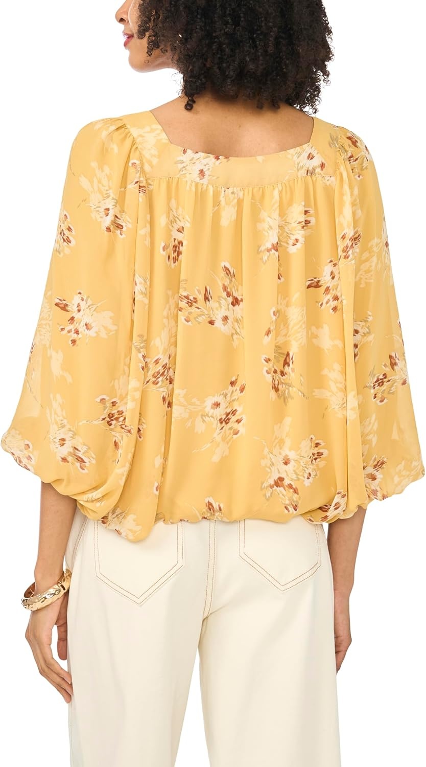 image:imageVince Camuto Womens Elbow Sleeve Square Neck Bubble BlouseGolden