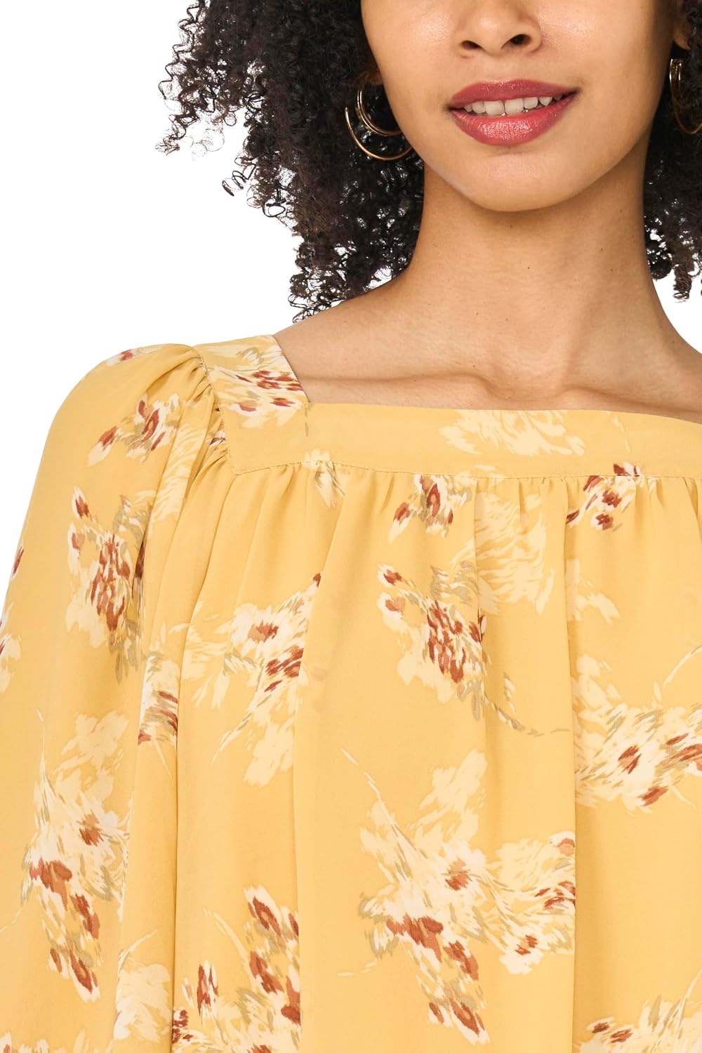 image:imageVince Camuto Womens Elbow Sleeve Square Neck Bubble BlouseGolden
