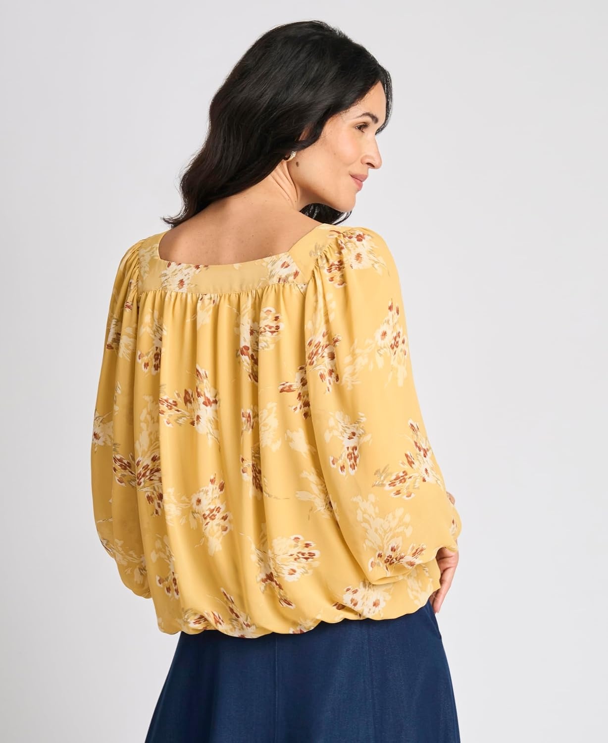 image:imageVince Camuto Womens Elbow Sleeve Square Neck Bubble BlouseGolden