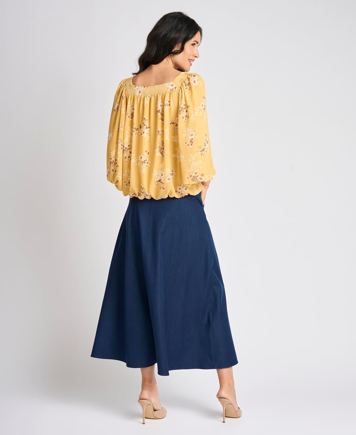 image:imageVince Camuto Womens Elbow Sleeve Square Neck Bubble BlouseGolden