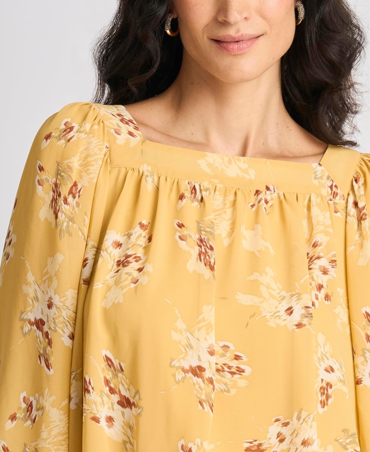 image:imageVince Camuto Womens Elbow Sleeve Square Neck Bubble BlouseGolden