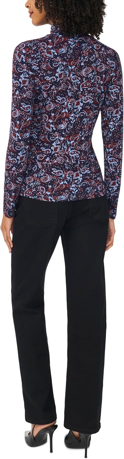 image:imageVince Camuto Womens Floral Mock Neck Long Sleeve TopClassic Navy