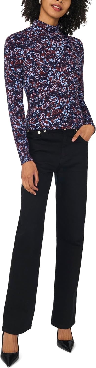 image:imageVince Camuto Womens Floral Mock Neck Long Sleeve TopClassic Navy